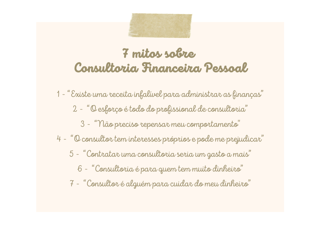 imagem com lista dos sete mitos sobre consultoria financeira pessoal, abordados no artigo.
